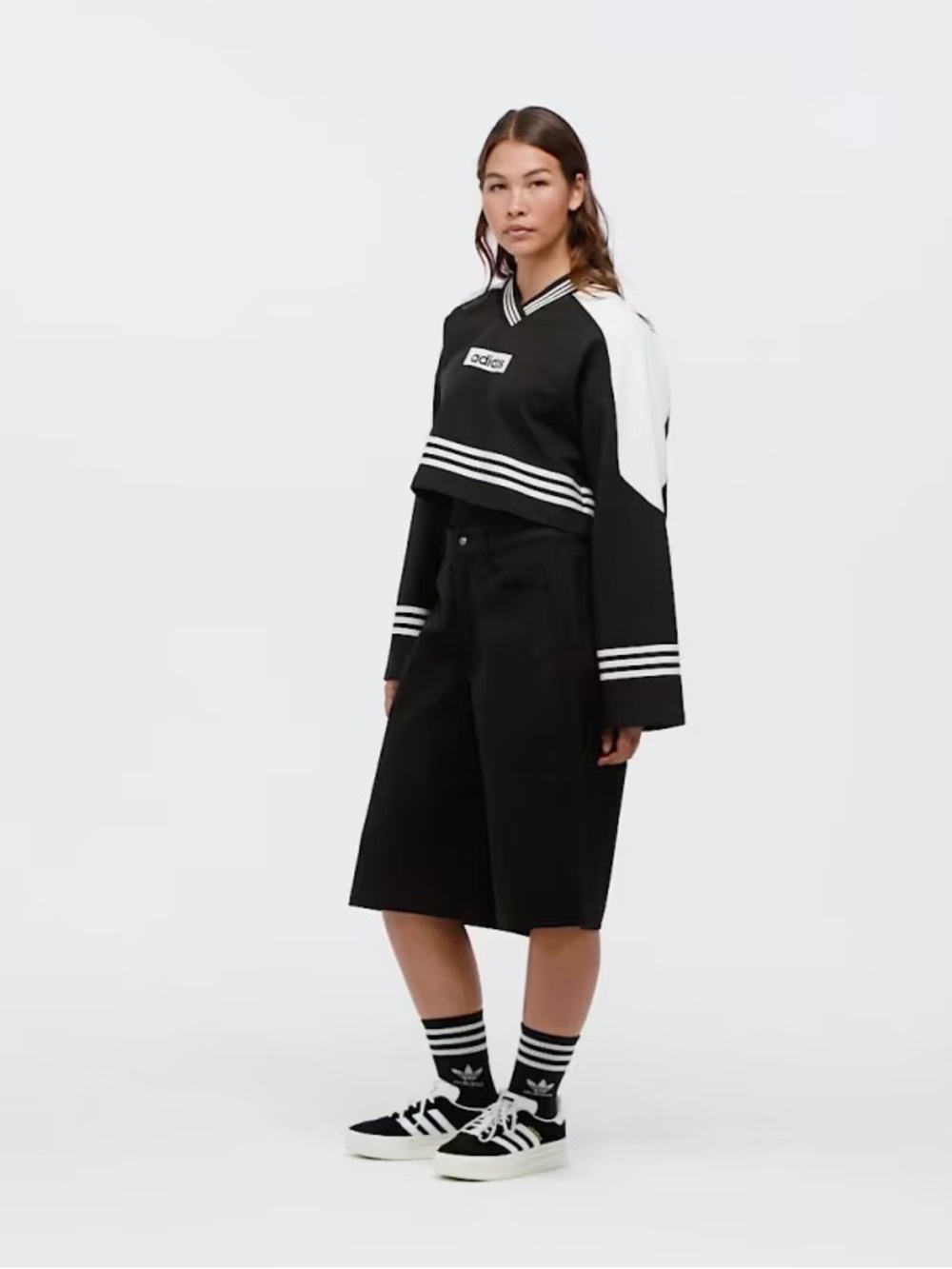NWT Adidas Originals Cropped Varsity Sweatshirt Black White